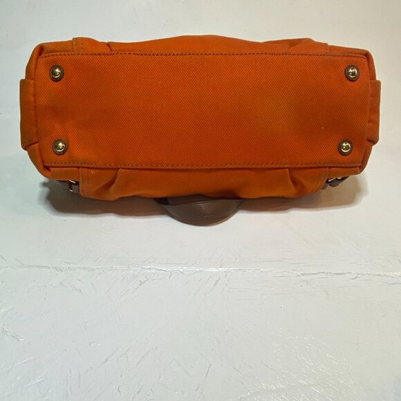 Michael Kors Gansevoort Zip Top Satchel Tangerine Canvas Brown Leather Trim - Picture 7 of 7